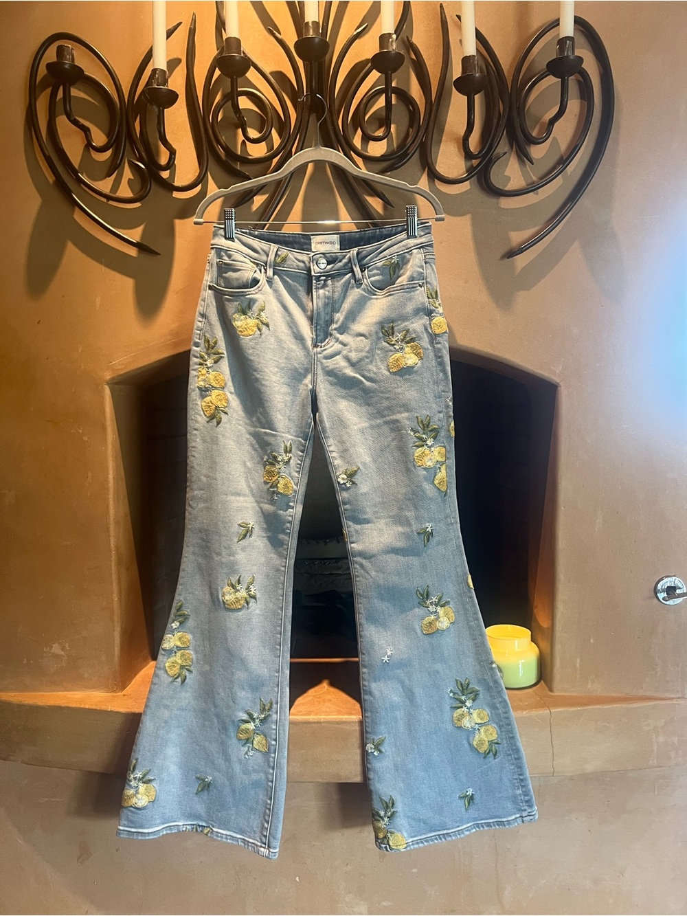 DRIFTWOOD Light Blue Wide-Leg Jeans with Yellow Floral Embroidery